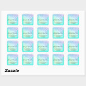 Holografische Mint Blauwe Diamant Drips Nagel Roze Vierkante Sticker (Vel)