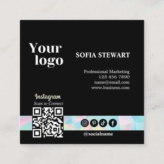 Holografische moderne gedurfde sociale media volge vierkante visitekaartje (Achterkant)