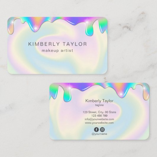 holografische moderne make - up girly unicorn irid visitekaartje (Voorkant / Achterkant)