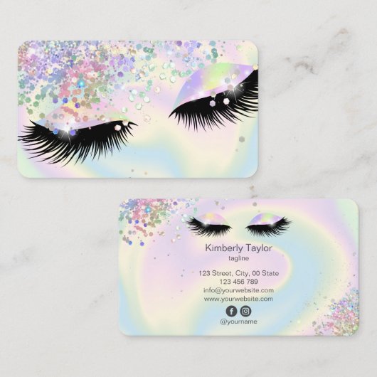 Holografische moderne make-up girly wimpers iriser visitekaartje (Voorkant / Achterkant)