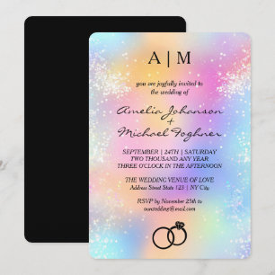 Holografische Moderne Monogram Huwelijksuitnodigin Kaart
