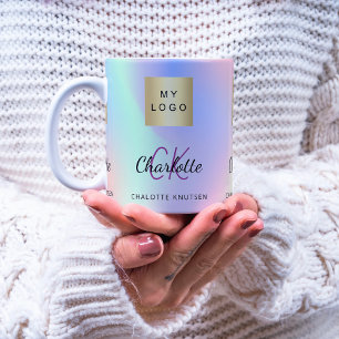 Holografische monogram naam bedrijf logo koffiemok