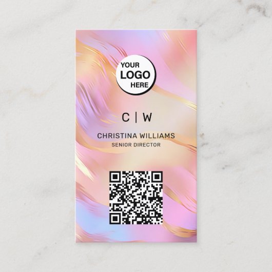 Holografische Monogram Naam QR Code Visitekaartje (Voorkant)