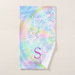 Holografische monogrammen pasta Iridescent Regenbo Handdoek