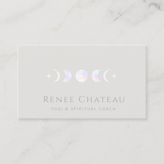 Holografische Moon Phase Yoga Spirituele Coach Visitekaartje (Voorkant)