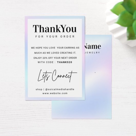 Holografische naam Veroorbaar beeldscherm Dank u k Visitekaartje (Bureau)