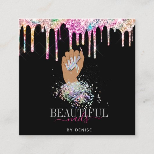 holografische nagellak slachterij hand nagels tech vierkante visitekaartje (Voorkant)