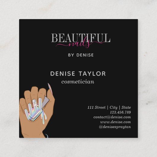 holografische nagellak slachterij hand nagels tech vierkante visitekaartje (Achterkant)