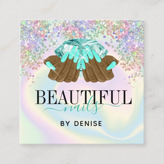 holografische nagellak slachterij hand nagels tech vierkante visitekaartje (Voorkant)
