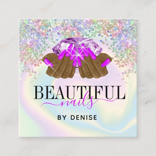 holografische nagellak slachterij hand nagels tech vierkante visitekaartje (Voorkant)