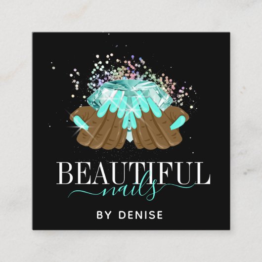holografische nagellak slachterij hand nagels tech vierkante visitekaartje (Voorkant)