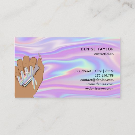 holografische nagellak slachterij hand nagels tech visitekaartje (Achterkant)