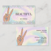 holografische nagellak slachterij hand nagels tech visitekaartje (Voorkant / Achterkant)