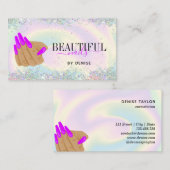 holografische nagellak slachterij hand nagels tech visitekaartje (Voorkant / Achterkant)