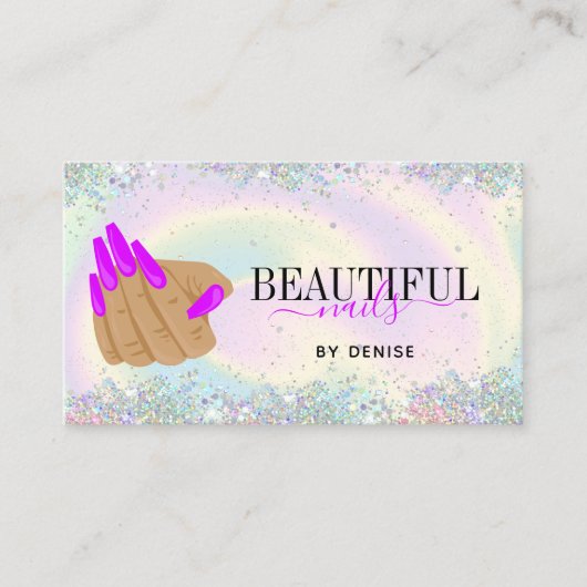 holografische nagellak slachterij hand nagels tech visitekaartje (Voorkant)