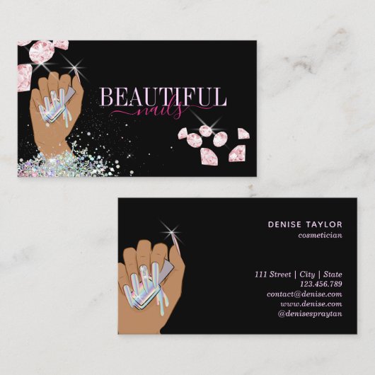 holografische nagellak slachterij hand nagels tech visitekaartje (Voorkant / Achterkant)