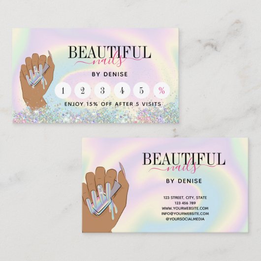 holografische nagellak slak hand nageltechnicus visitekaartje (Voorkant / Achterkant)