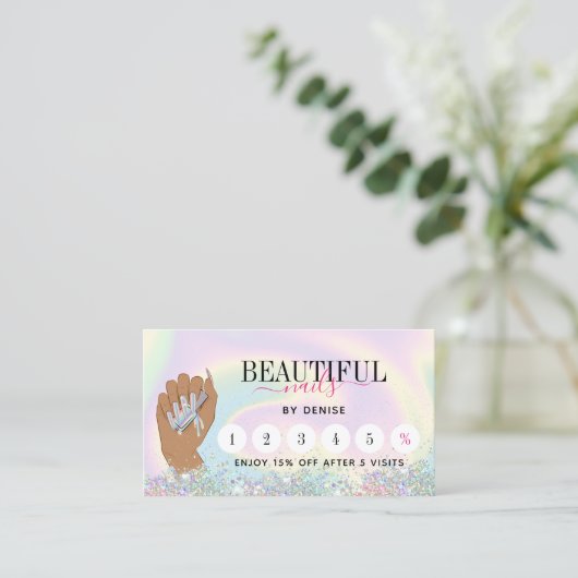 holografische nagellak slak hand nageltechnicus visitekaartje (Staand voorkant)