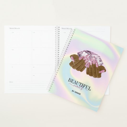 Holografische Nagelsalon Vrouw Hand Nagelafspraak Planner (Display)