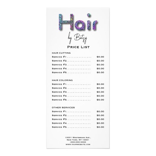 Holografische Neon Glitter Hair Stylist Rack Kaart (Voorkant)