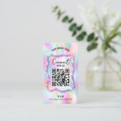 Holografische Neon Opal Girly Social Media QR-code Visitekaartje (Staand voorkant)