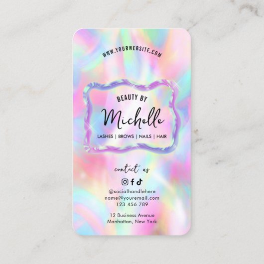 Holografische Neon Opal Girly Social Media QR-code Visitekaartje (Achterkant)