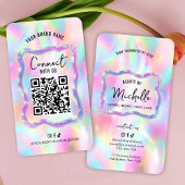 Holografische Neon Opal Girly Social Media QR-code Visitekaartje