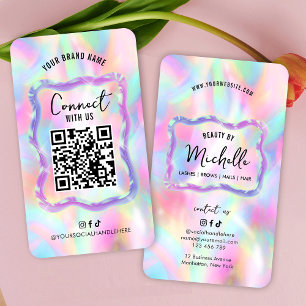 Holografische Neon Opal Girly Social Media QR-code Visitekaartje