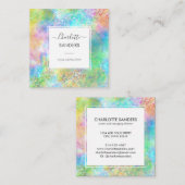 Holografische opaal edelsteen gouden glitter vierkante visitekaartje (Voorkant / Achterkant)