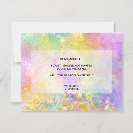 Holografische opaal wil jij mijn bloemenmeisje zij kaart (Achterkant)