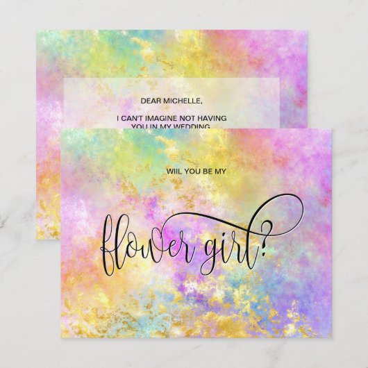 Holografische opaal wil jij mijn bloemenmeisje zij kaart (Voorkant / Achterkant)