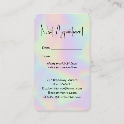 Holografische Opal Edelsteen Afsprakenkaartje (Achterkant)