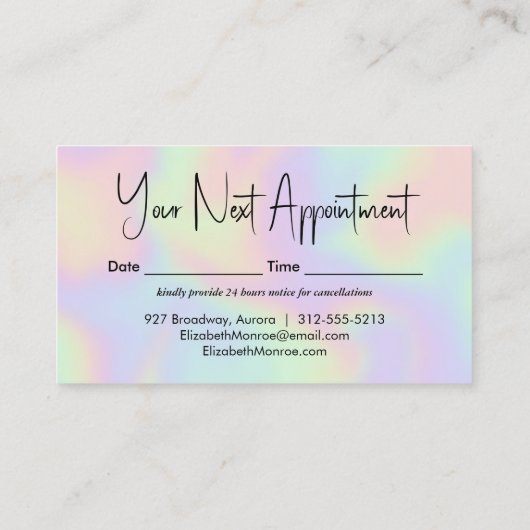 Holografische Opal Edelsteen Afsprakenkaartje (Achterkant)