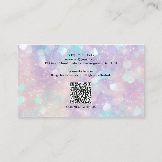 Holografische Opal Glitter QR-code Visitekaartje (Achterkant)