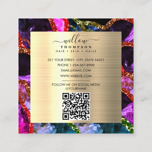 Holografische Opal Paarse Geode Agate QR-code Vierkante Visitekaartje (Achterkant)