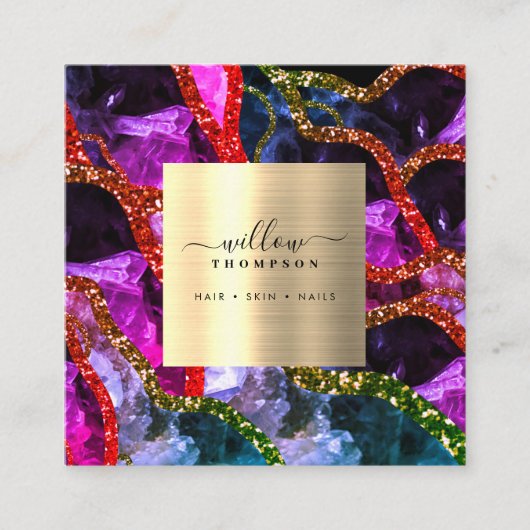 Holografische Opal Paarse Geode Agate QR-code Vierkante Visitekaartje (Voorkant)