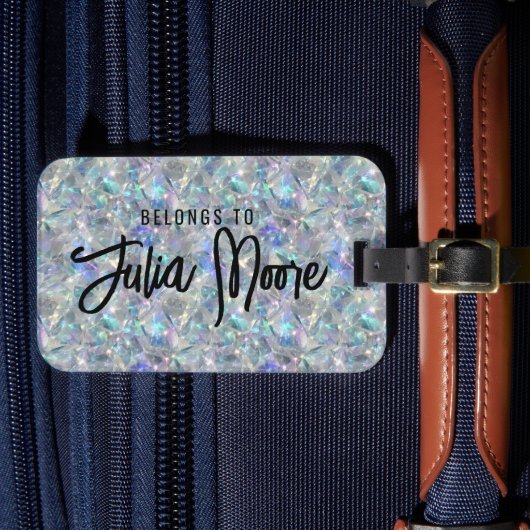 Holografische Opal Stone Achtergrondnaam Bagagelabel (Voorkant Insitu 4)