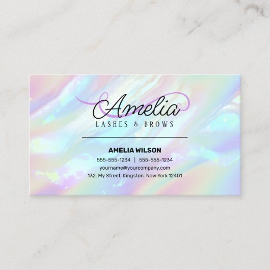 Holografische Opal Stone Eye Lashes Brows Make-up Visitekaartje (Voorkant)