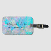 Holografische Opal Stone Glitter Calligrafie Bagagelabel (Voorkant (horizontaal))
