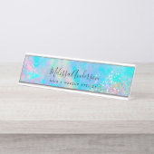 Holografische Opal Stone Glitter Calligrafie Bureau Naambordje (Voorkant)