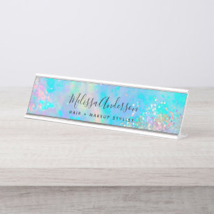 Holografische Opal Stone Glitter Calligrafie Bureau Naambordje