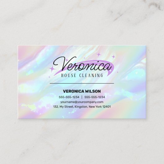 Holografische Opal Stone Maid House Reiniging Visitekaartje (Voorkant)
