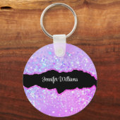 Holografische Paarse Glitter Aangepaste Naam Agaat Sleutelhanger (Voorkant)