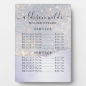 Holografische Paarse Glitter Luxe Glam Prijslijst Fotoplaat (voorkant)