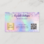 Holografische paarse roze qr code corporate logo klantenkaartje (Achterkant)