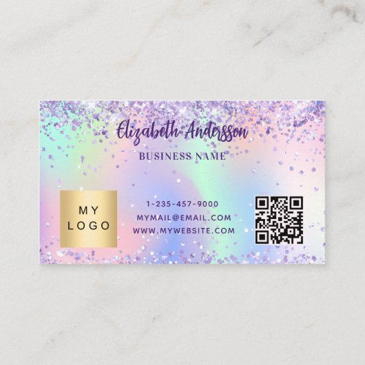 Holografische paarse roze qr code corporate logo klantenkaartje (Achterkant)