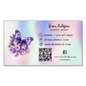 Holografische paarse vlinder QR-code Facebook Magnetisch Visitekaartje (Voorkant)