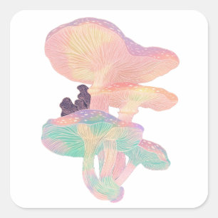Holografische Paddenstoelen - Mystieke Vector Stij Vierkante Sticker