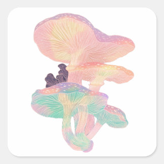 Holografische Paddenstoelen - Mystieke Vector Stij Vierkante Sticker