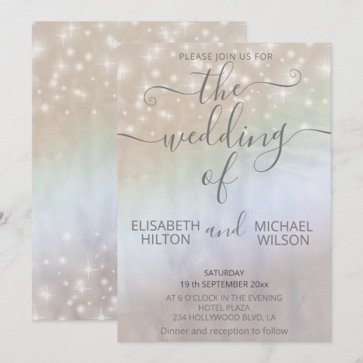 Holografische parel schittert romantische kalligra kaart (Voorkant / Achterkant)